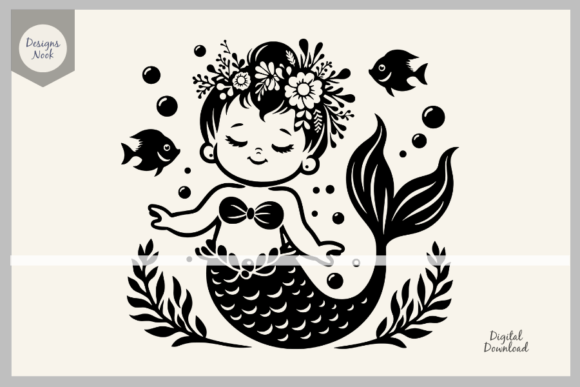Download Baby Mermaid SVG File Clipart Silhouette - Clipart Collection