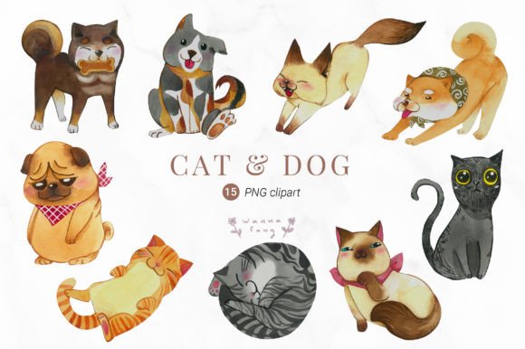 Download Watercolor Cat &amp; Dog Clipart, PNG - Clipart Collection