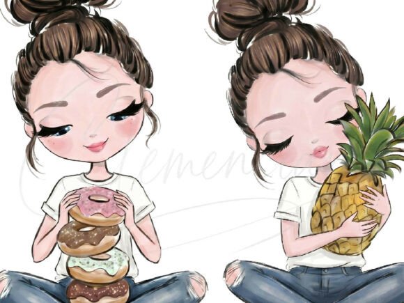 Download Cute Donut Girl Watercolor Clipart - Clipart Collection