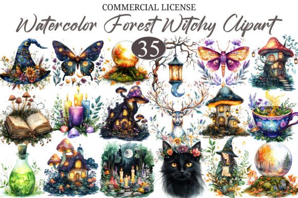 Download Watercolor Forest Witchy Clipart - Clipart Collection