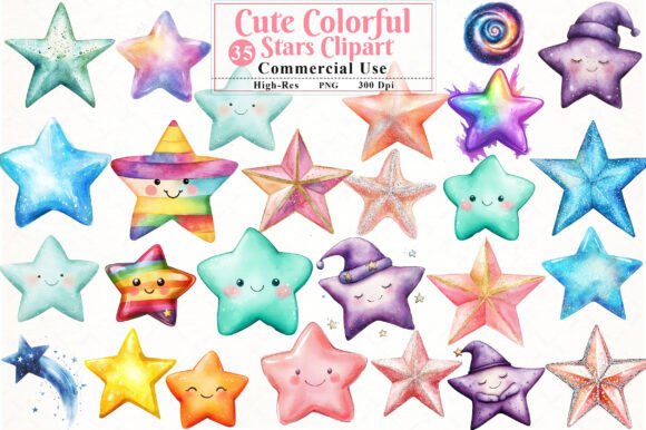 Download Cute Colorful Watercolor Stars Clipart - Clipart Collection