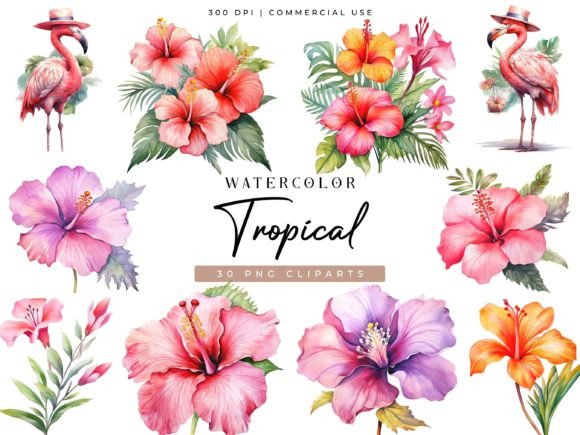Download Watercolor Tropical Clipart Bundle - Clipart Collection