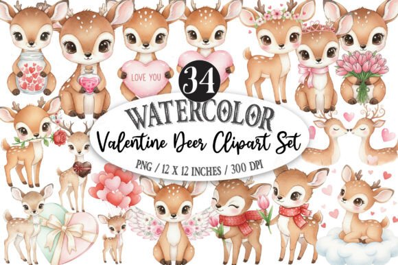 Download Valentine Deer Clipart Set - Clipart Collection