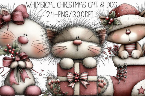 Download Whimsical Christmas Cat &amp; Dog Clipart - Clipart Collection