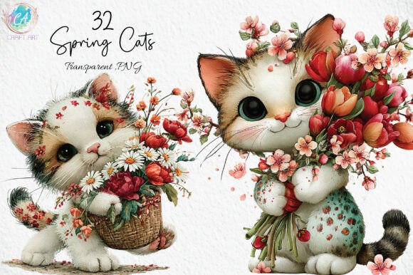 Download Whimsical Spring Cats Clipart - Clipart Collection