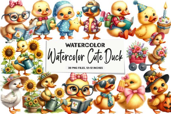 Download Watercolor Cute Duck Clipart - Clipart Collection