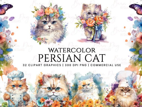 Download Watercolor Persian Cat Clipart Bundle 1 - Premium Resources