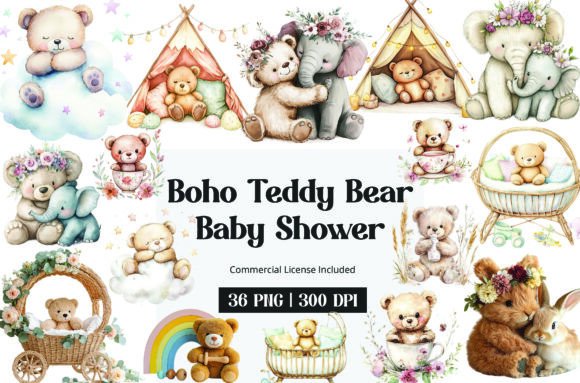 Download Boho Teddy Bear Baby Shower Clipart - Boho teddy bear Collection