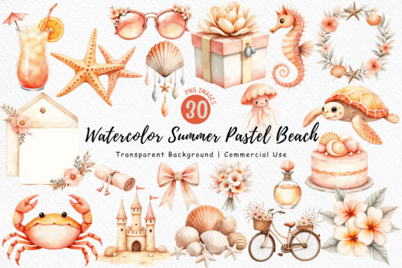 Download Watercolor Summer Pastel Beach Clipart - Clipart Collection