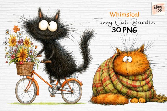 Download Whimsical Funny Cat Clipart Bundle - Clipart Collection