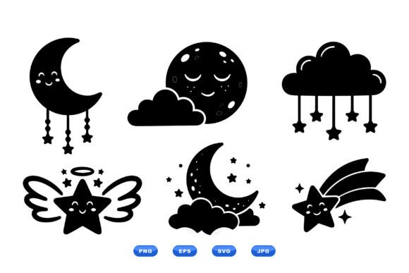 Download Cute Moon Star Clipart Pack - Clipart Collection