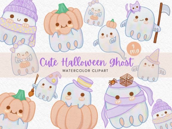 Download Cute Halloween Ghost Watercolor Clipart - Clipart Collection