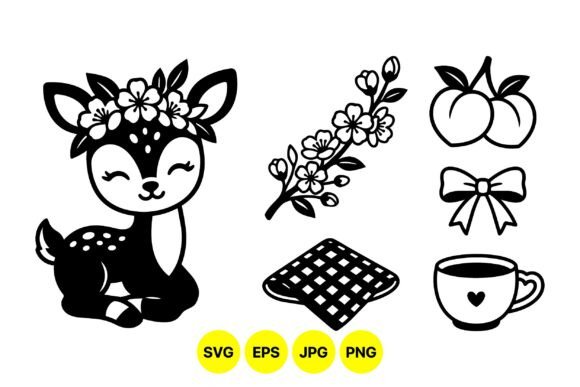 Download Cute Floral Deer Clipart Set - Clipart Collection