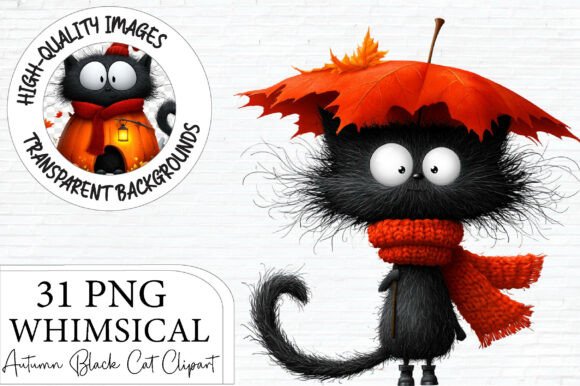 Download Autumn Black Cat Clipart Bundle PNG - Clipart Collection