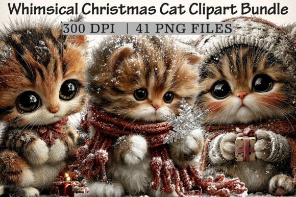 Download Whimsical Christmas Cat Clipart Bundle - Clipart Collection