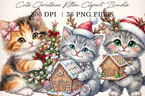 Download Cute Christmas Kitten Clipart Bundle - Clipart Collection