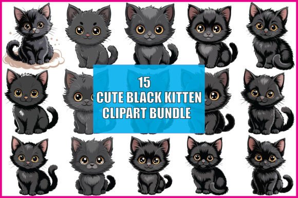 Download Cute Black Kitten Clipart Bundle - Clipart Collection