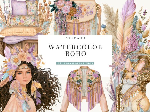 Download Watercolor Boho Clipart Bundle - Clipart Collection