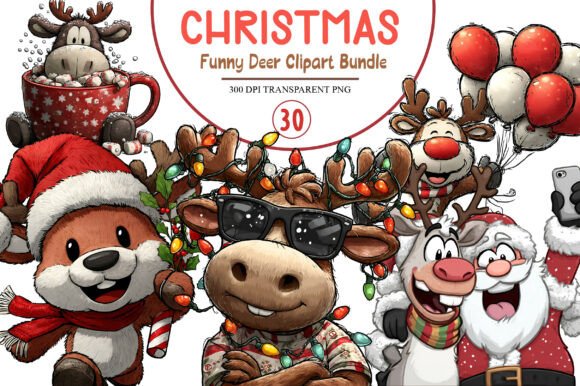 Download Christmas Funny Deer Clipart Bundle - Clipart Collection